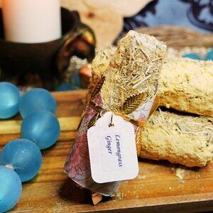 2 Organic Wild Harvested Lemon Grass, Ginger Coated White Sage Smudge Sticks